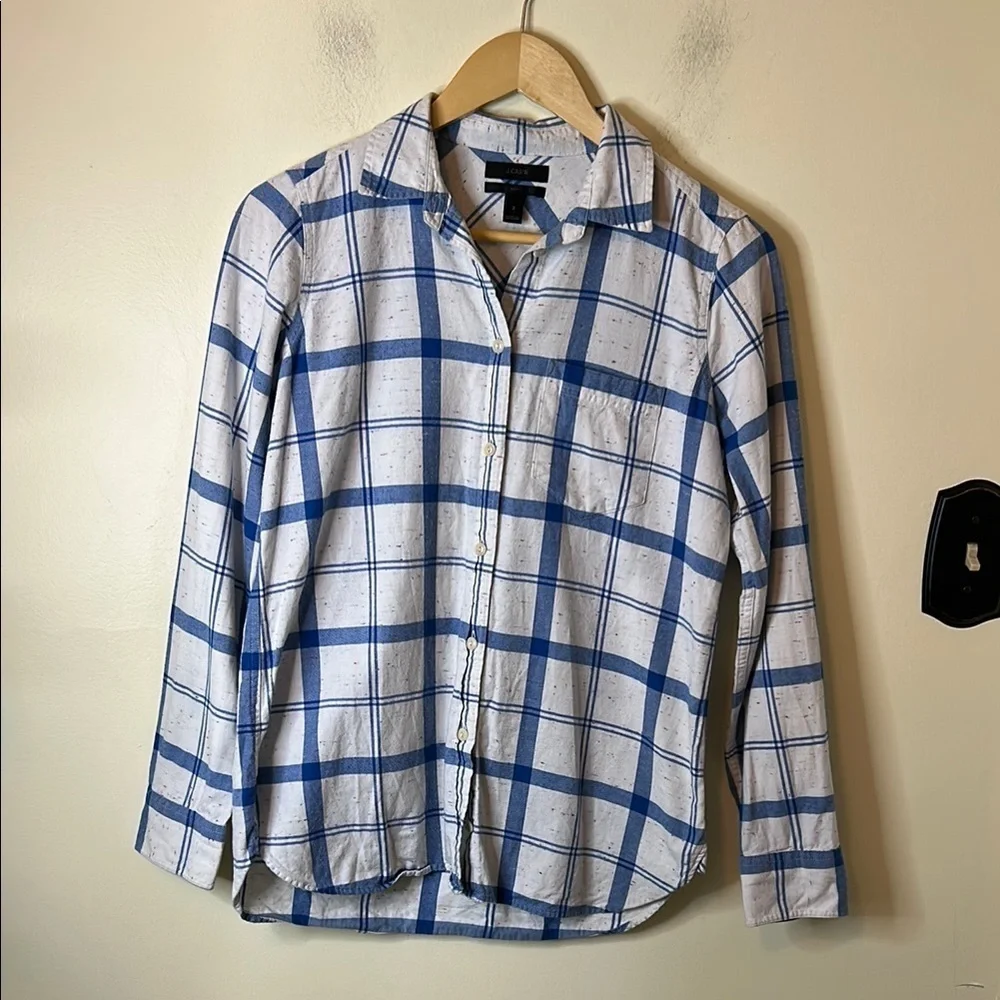 JCrew Confetti Plaid Women’s Cotton Boy Fit Button Down Shirt Size 2